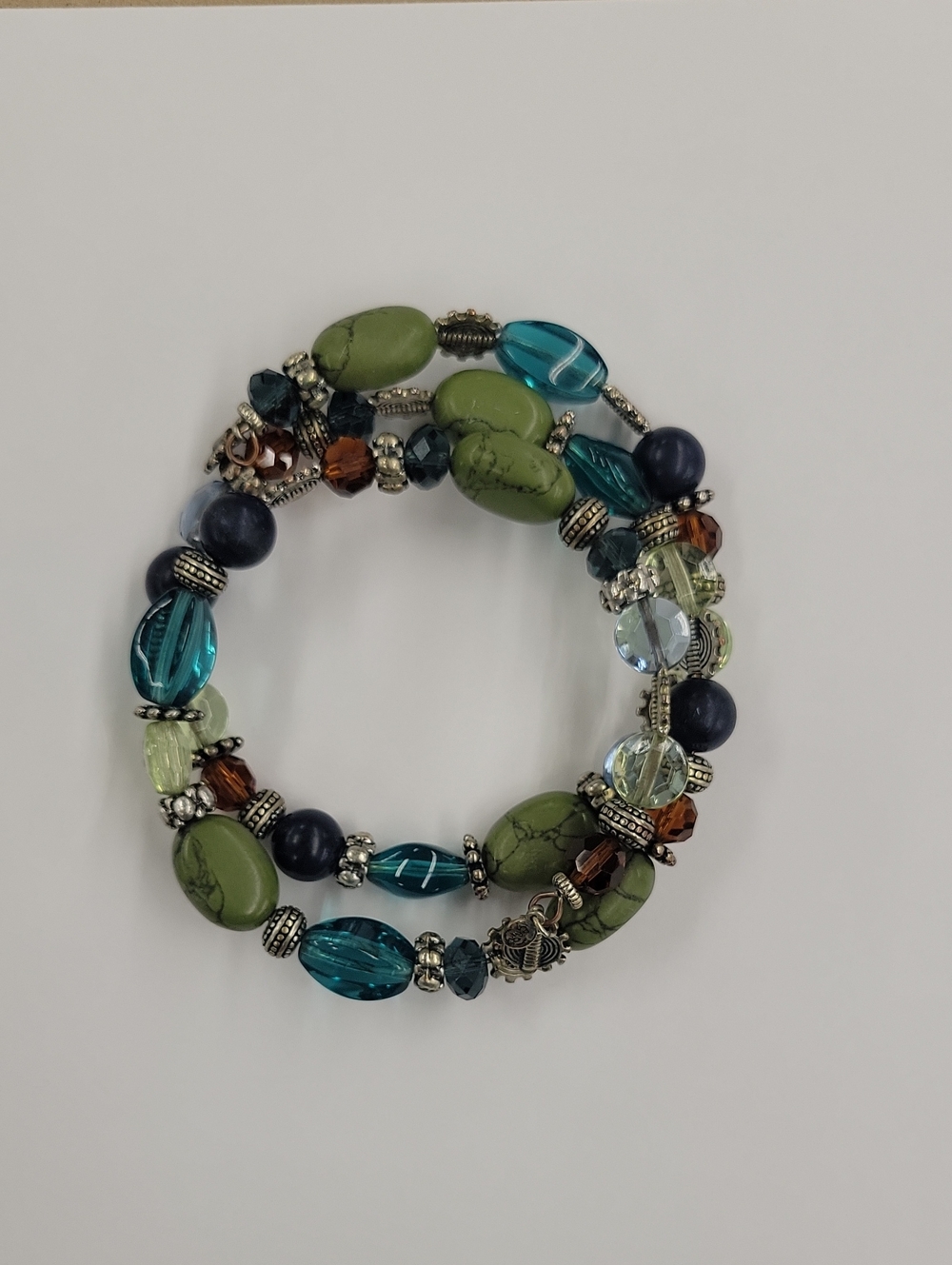 Premier Designs Vintage Multi-Color Coil Wrap Bracelet - Green, Teal & Brown